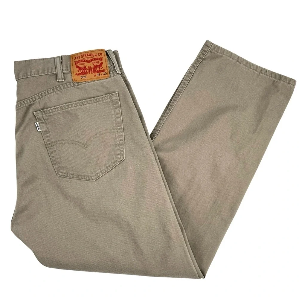 Levi's 505 Jeans Straight Leg 100% Cotton TAN Beige Denim | 38 x 30 36" Waist - Picture 1 of 11